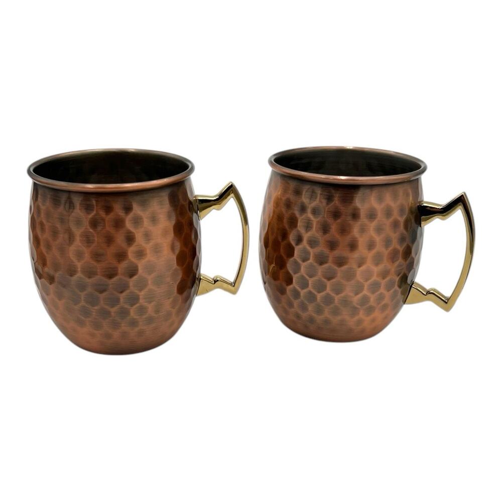 Set of 2 Copper Moscow Mule Silver One Intl. Hammered Style ECO-One Mug EUC